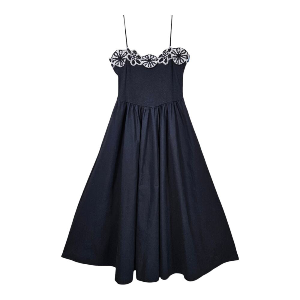 J CREW Women's M Crochet Mixy Dress Ankle Maxi Black Cream Spaghetti Straps - Picture 2 of 10
